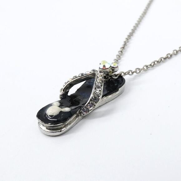 VTG Disney Mickey Mouse Flip Flop Pendant Necklace Black Rhinestone AB Girls - Picture 3 of 16